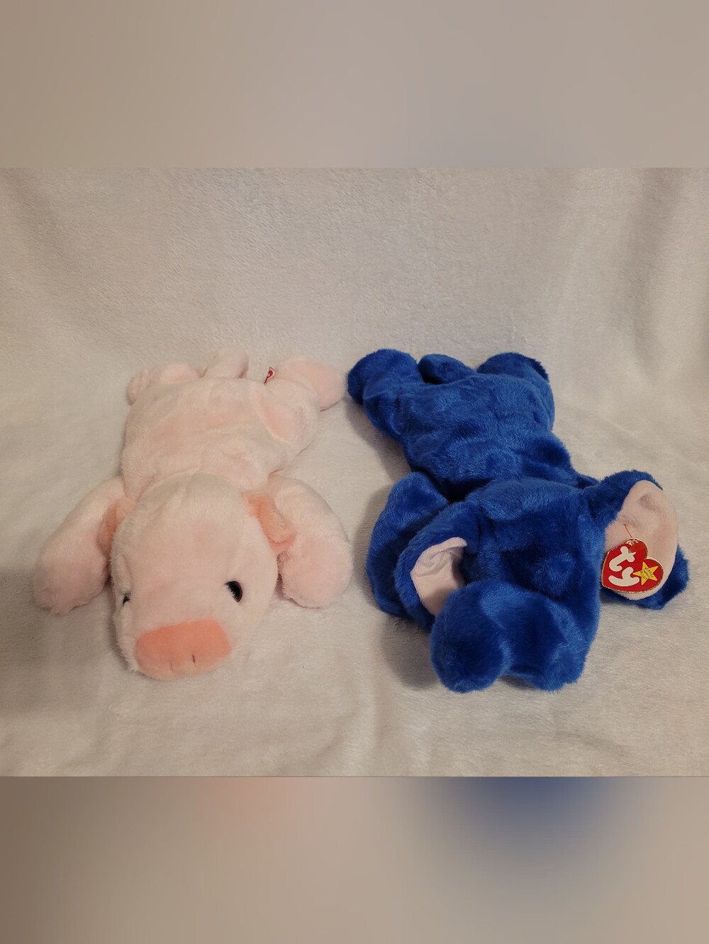 Lot Of 2 TY Beanie Buddies - Pink Pig, Dark Royal Blue Elephant